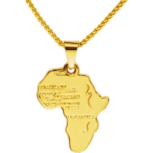 Good Quality Golden Plated Africa Map Pendant Necklace for Women Men Fashion African Map Necklace Hip Hop Jewelry 29.5in Bling