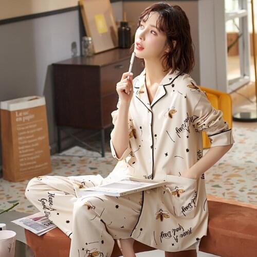 New Pajamas Set Women Spring Autumn Lengthen Long-Sleeved Trousers Two Piece Pajama Cute Large Size Home Clothing Sleepwear 3XL