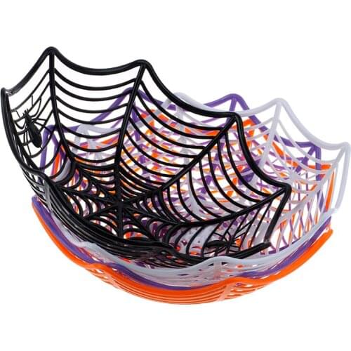 Plastic Candy Box Halloween Spiderweb Decoration Halloween Spider Web Candy Basket Black Orange Candy Bowl Party Supplies tool