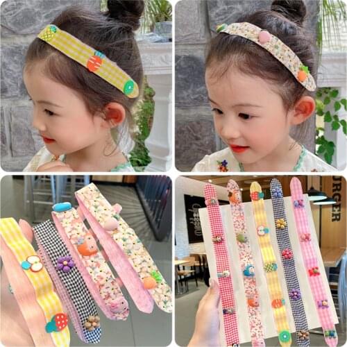Girl Velcro Hairband Cartton Acrylic Charms Headband for Children Sweet Hairpin Bangs Paste Broken Hair Post Headband Headdress