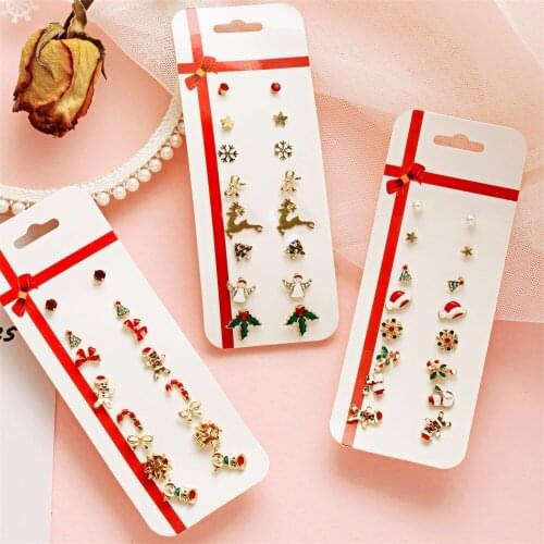 8 Pair/Set Christmas Womans Earrings Ear Studs for Women Christmas Snowman Tree Bell Girl Jewelry Accessories Friendship Gifts