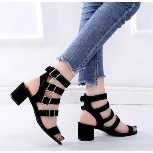 Elegant thick heels shoes woman 2021 summer sandals women shoes solid zipper shoes women sandals platform high heels