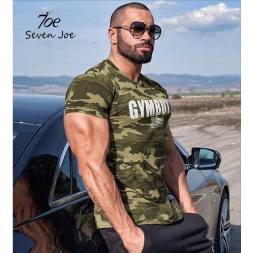 Seven Joe Men Brand Gym T Shirt Camouflage Bodybuilding Breathable slim Shirts Men Short Sleeve Workout Male Casual Tees