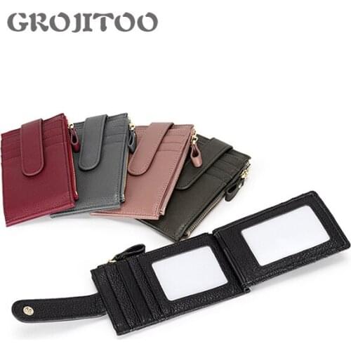 GROJITOO Genuine leather card bag for men and women large capacity wallet slim purse cow leather long wallet
