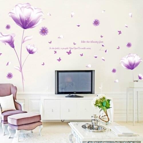 Fantasy butterfly flowers wall stickers Vinyl DIY Creativity Purple flower Wall Decals For Living room Bedroom Home Decor Murals