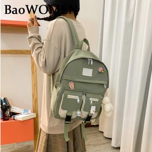 BaoWomen Black Green Blue Pink Backpack For Women Waterproof Nylon Multi Pocket Travel Backpacks Large Capacity School Bags