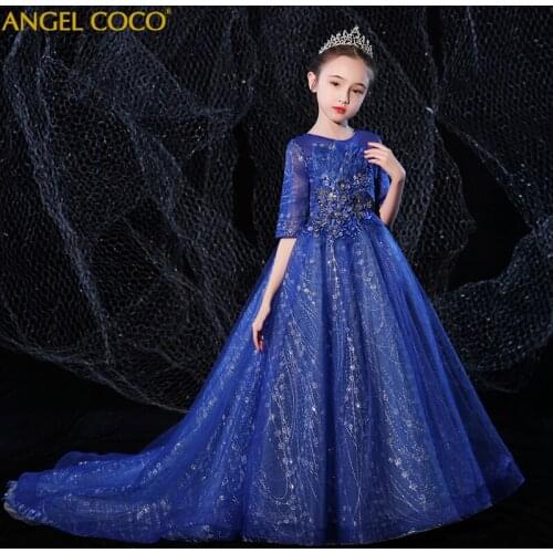 High-End Girls Dresses Childrens Wedding Birthday Dresses Flower Girls Princess Evening Party Gown Fluffy Host Performances