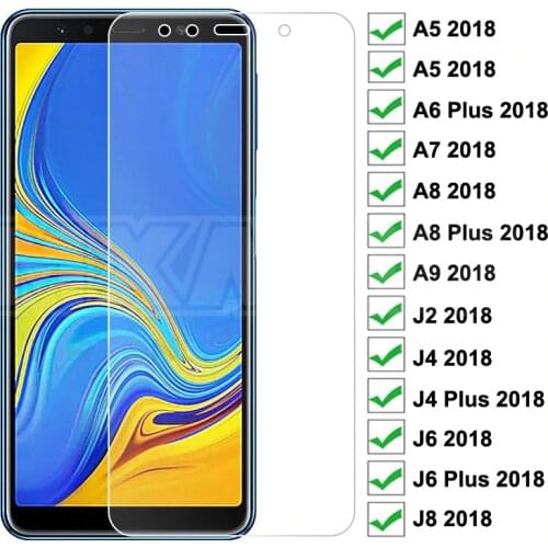 9H Tempered Glass on For Samsung Galaxy A5 A7 A9 J2 J8 2018 A6 A8 J4 J6 Plus 2018 Screen Protector Glass Film Case