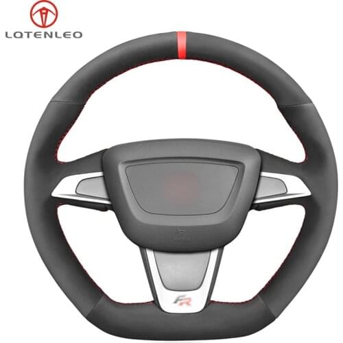 LQTENLEO Black Suede Car Steering Wheel Cover For Seat Ibiza (6J) (FR) 2012-2015 Ibiza (6J) (CUPRA) 2012-2015 Mii FR 2013-2020