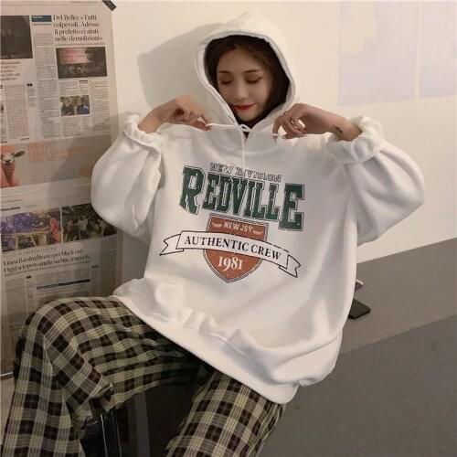 Za 2020 New Harajuku Oversize Sweatshirt chic Hooded Female Autumn Winter Clothes Women Plus Velvet Korean Fashion ins Loose Top