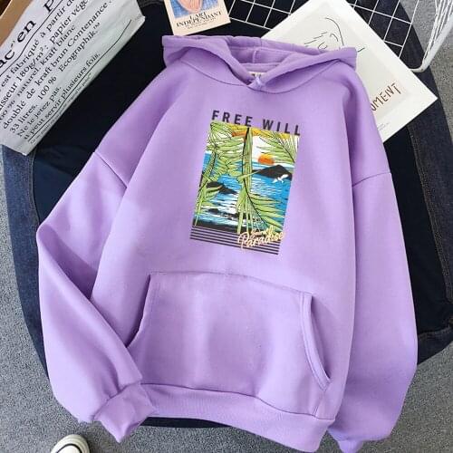 Free Will Letter Natural Landscape Graphics Print Warm Harajuku Sweatshirt Streetwear Punk Hoodies Women Kpop Hoody Ladies