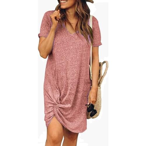 2021 Womens Dresses Solid Color Summer T Shirt Casual Loose Short Sleeve A Line Mini Dress Holiday