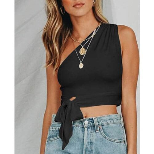 Cold Shoulder 2020 Summer Women Sexy Fashion Lace Up Bodycon Solid Fashion Sleeveless Tops For Women Female Camis Ropa Mujer