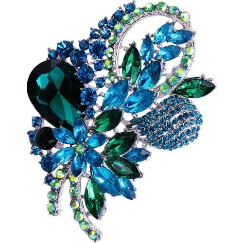 2 Pcs Womens Jewelry Green&Coffee Charm Flower Rhinestone Brooch Pins