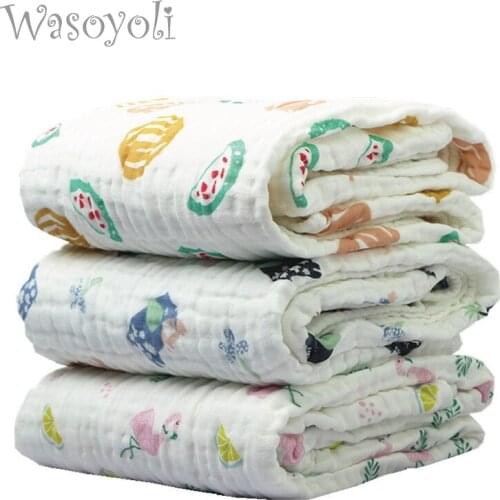1 Piece Wasoyoli Baby Swaddles 110*110cm 6 Layers Blankets 100% Seersucker Muslin Cotton With White Edge Soft Bath Hold Wraps