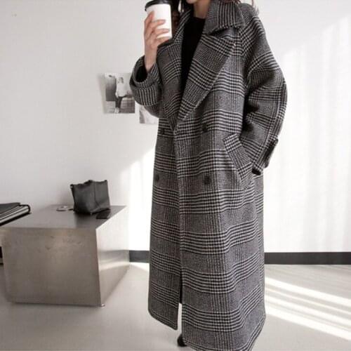 2021 Han Guodong Door with Thick Woollen Overcoat Female Woolen Cloth Dust Coat Big Yards Long Grid Winter