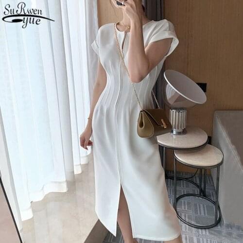 2021 New Summer Women Solid Color Elegant Dress White Party Bodycon Work Office Lady Female Slim Vestidos 14058