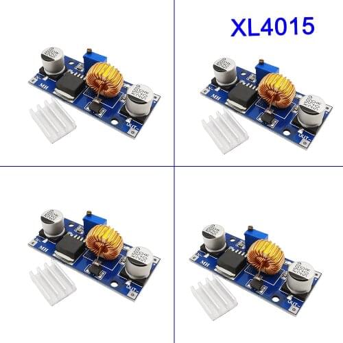 4Pcs 5A XL4015 DC-DC 4-38V to 1.25-36V 24V 12V 9V 5V Step Down Adjustable Power Supply Module LED Lithium Charger With Heat Sink