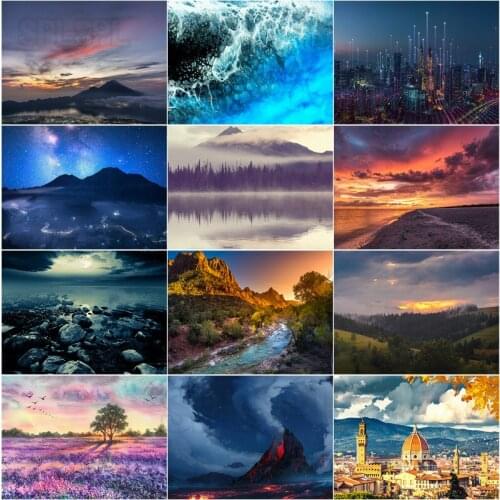 5D Diamond Painting Landscape City Lantern Early Night View Starry Sky Sunset Glow Sea Hills Bedroom Porch Corridor Poster