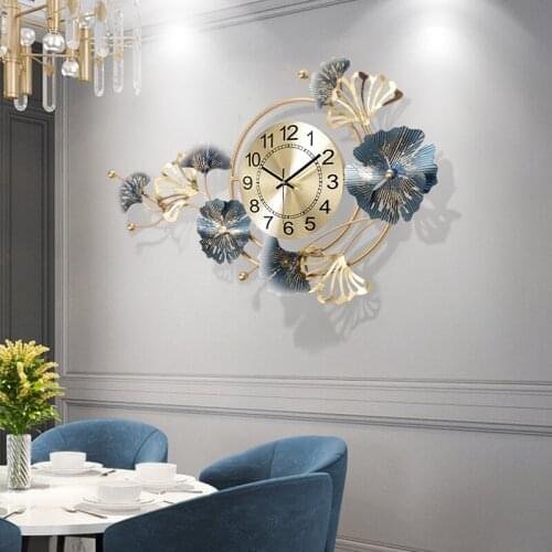 Nordic Accessories Wrought Iron Ginkgo Leaf Wall Clocks Home Background Wall Hanging Crafts Hotel Store Wall Sticker Decoration
