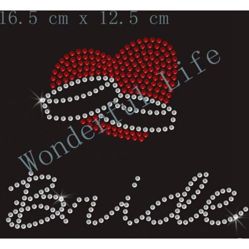 Free shipping Heart Wedding Bride Rings Hotfix Rhiestone Transfer