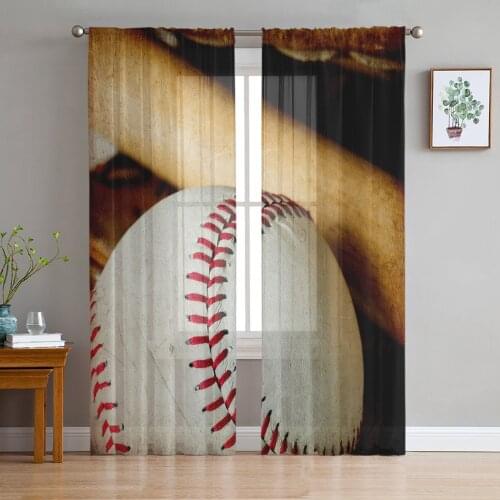 Retro Baseball Sports Window Treatment Tulle Modern Sheer Curtains for Kitchen Living Room the Bedroom Curtains Decoration