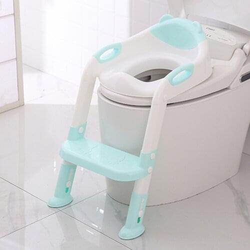 Kids Soft Padding Potty Training Seat Child Folding Ladder Potty Seat with Step for O V U Shaped-Toilets