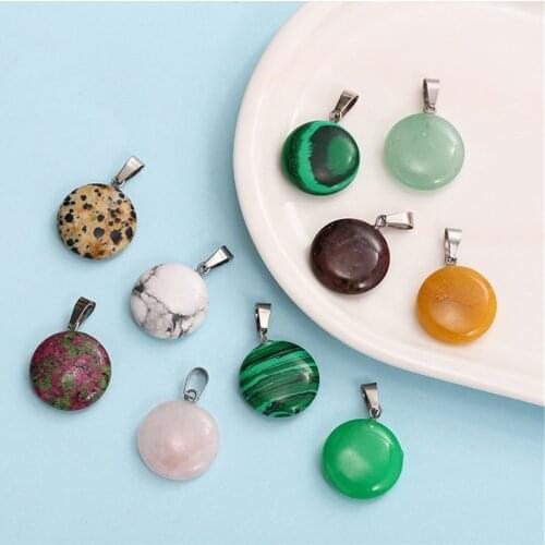 Julie Wang 10PCS Natural Stone Charms Random Mixed Round Shape Small Pendant Women Necklace Bracelet Jewelry Making Accessory