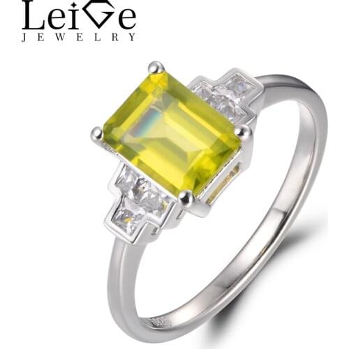 Leige Jewelry Peridot Engagement Rings August Birthstone Emerald Cut Green Gemstone Solid 925 Sterling Silver Vintage Rings