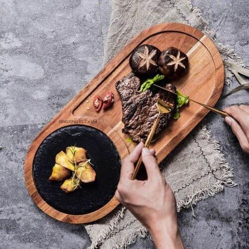 Solid Wood Pizza Tray Black Slate Household Storage Tray Kitchen Food Bread Board Western Food Japanese Cuisine Sushi Set Plate