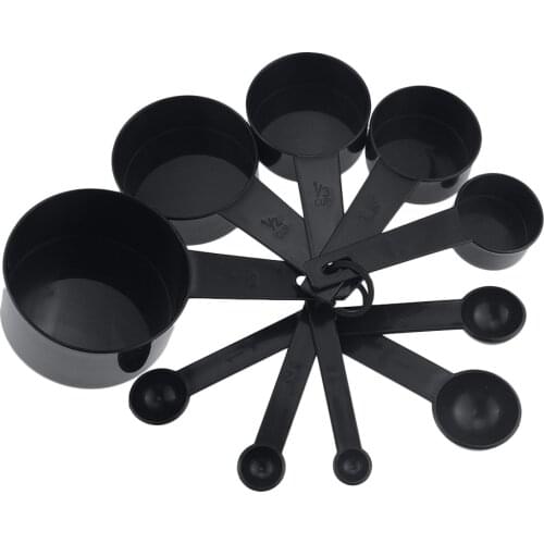 10Pcs/Set Black Color Measuring Cups And Measuring Spoon Scoop Silicone Handle Kitchen Measuring Tool