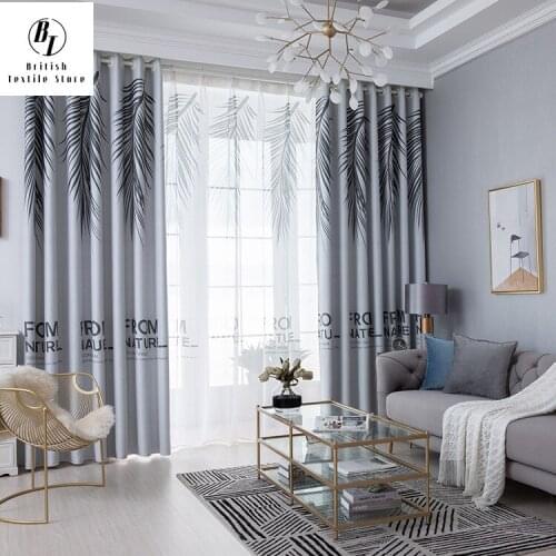 Nordic Leaf Printing with Full Shade Curtains for Living Dining Room Bedroom