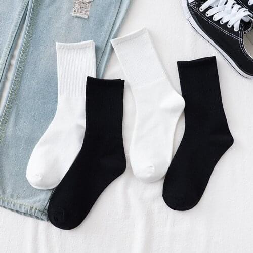 1 Pair Casual Solid Black White Long Socks for Women Men Unisex Harajuku Streetwear Hip Hop Skateboard Crew Sock for Gifts
