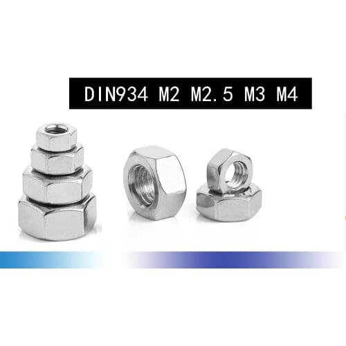 Factory direct sales 100pcs DIN934 M2 M2.5 M3 M4 304 Stainless Steel Hex Nuts