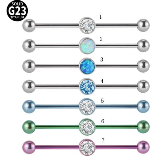 CHUANCI 1 PC G23 Titanium Straight Barbell Ring with Opal Zircon Flat Back Gem Earrings Ear Piercing Body Jewelry 14G