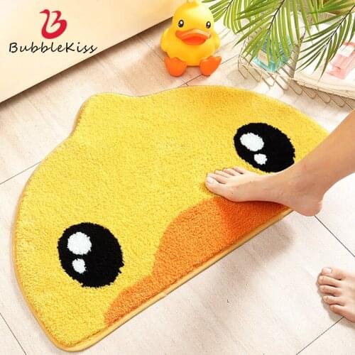 Bubble Kiss Yellow Cartoon Duck Rug Semicircle Flocking Non-Slip Floor Mat Modern Home Bathroom Absorbent Baby Room Area Carpet