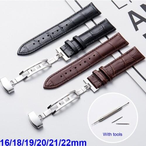 Women Man Luxury Calf Leather Watch Strap Butterfly Clasp Watch Band Replacement Strap 16mm-22mm Watch Band Belt with Tools