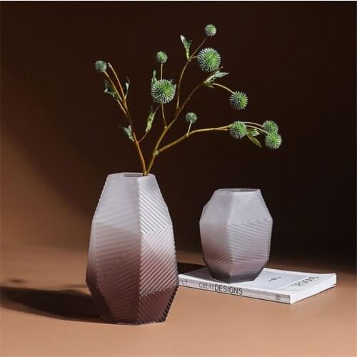 Pink Gradient Geometric Frosted Glass Vase Floral Desk Decoration Stripe Flower Arrangement Home Decor Modern Vases Flowers