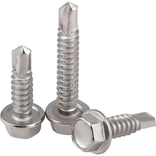 GuHua 410 Stainless Steel Hex Head with Collar Self Drilling Screw Hexagon Long Drill Tail Self Tapping Screws M5.2M6.3 5pcs