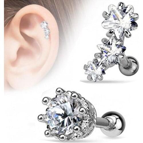 PAIR Surgical Steel Prong Set Triple Star Zircon Tragus Cartilage Helix Earring Stud Piercing Ear Body Jewelry 18g