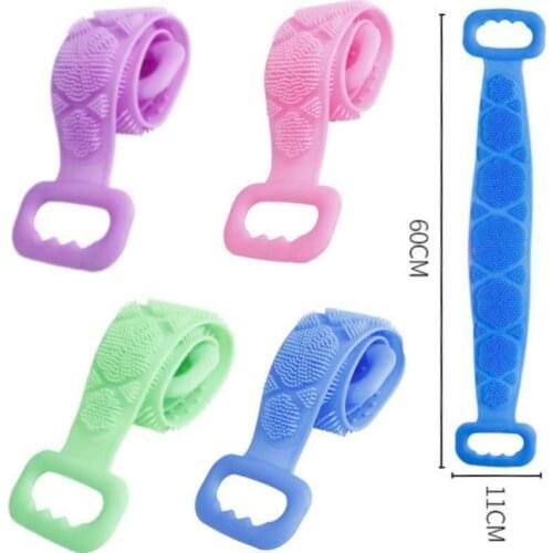 Silicone Back Scrubber Body Massage Bath Brush for Shower Cleaning Exfoliating Bathroom Body Rubbing Towel Strap