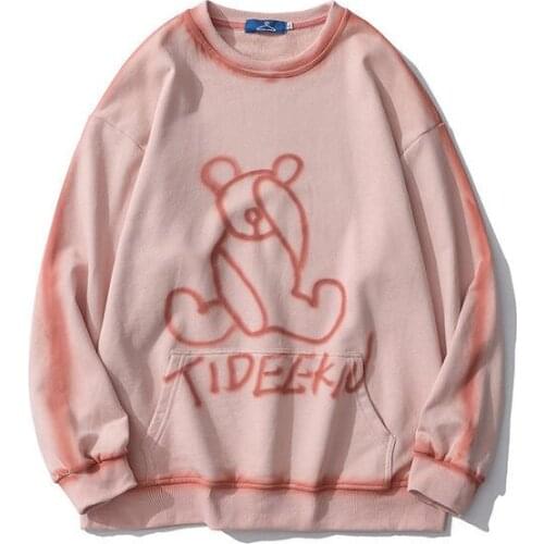 Loose Pink Bear Sweatshirts Autumn Pullover Harajuku Amine Hoodie Femme Gothic Oversized Long Sleeve Japan Hip Hop Tops Girl