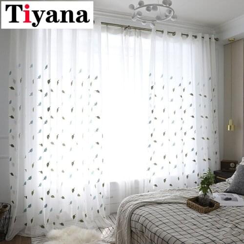 Tiyana Embroidered Leaves Tulle Curtains For Living Room Kitchen Window Treatment White Sheer Curtains Drapes P311X