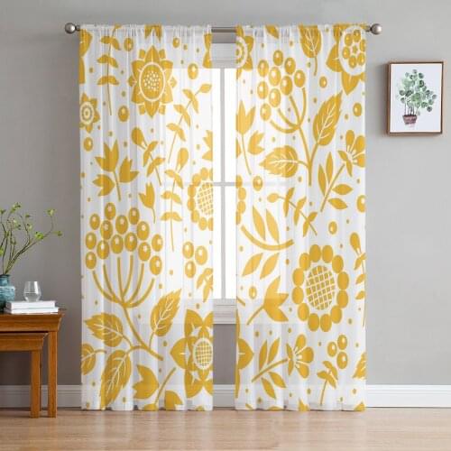Yellow Branch Plant Flower Tulle Curtains for Bedroom Modern Voile Curtains Home Decoration Window Curtains