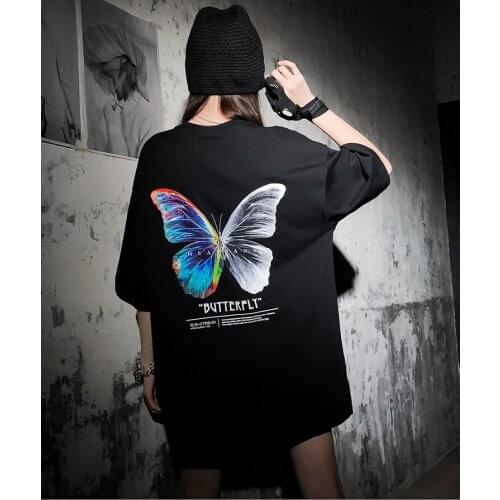 Hip Hop Oversize T Shirt Men 2021 Streetwear Harajuku Color Butterfly Tshirt Short Sleeve Cotton Loose HipHop T-Shirt Plus Size