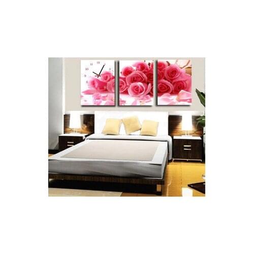 Top Quality beautiful lovely triptich triptych cross stitch kit clock pink rose roses flower, timepieces included