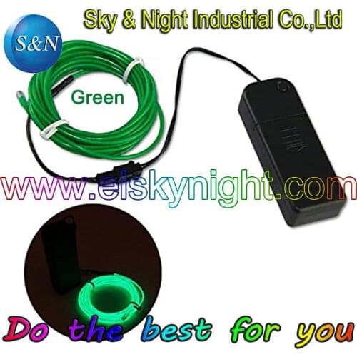 Green Color Three years guaranteen Wholesale 3M Flexible Light EL Wire Rope Tube with 3V Controller