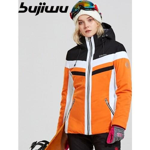 Bujiwu womens ski jacket winter outdoor sports thermal jacket waterproof, wind-proof and breathable cotton jacket