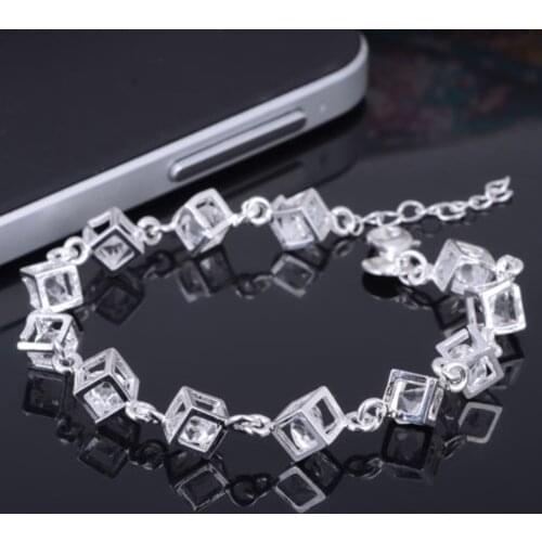 2018 Women Heart Cube Clear Fashion Crystal Bangle Bracelet Jewelry for Best Friends Gift