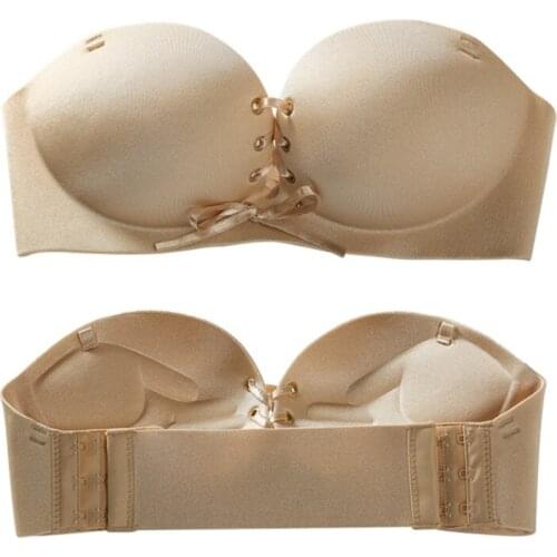 Yasemeen Strapless Brasthick Padded Bras for Women Super Push Up Gather Wedding Backless Underware Seamless Bra Invisible Gather